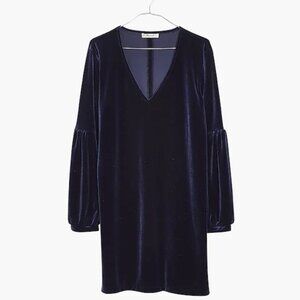 Madewell Velvet Balloon Sleeve Dress 2X Navy Blue
